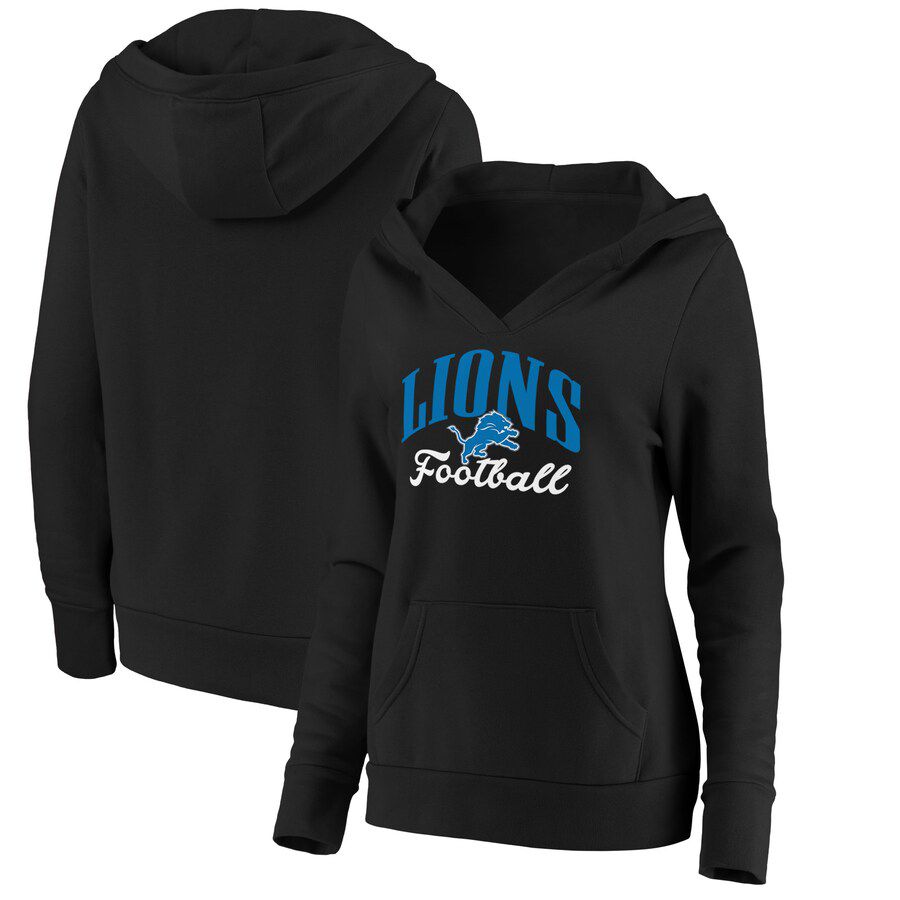 Women Detroit Lions Fanatics Branded Black Victory Script V-Neck Pullover Hoodie->women nfl jersey->Women Jersey